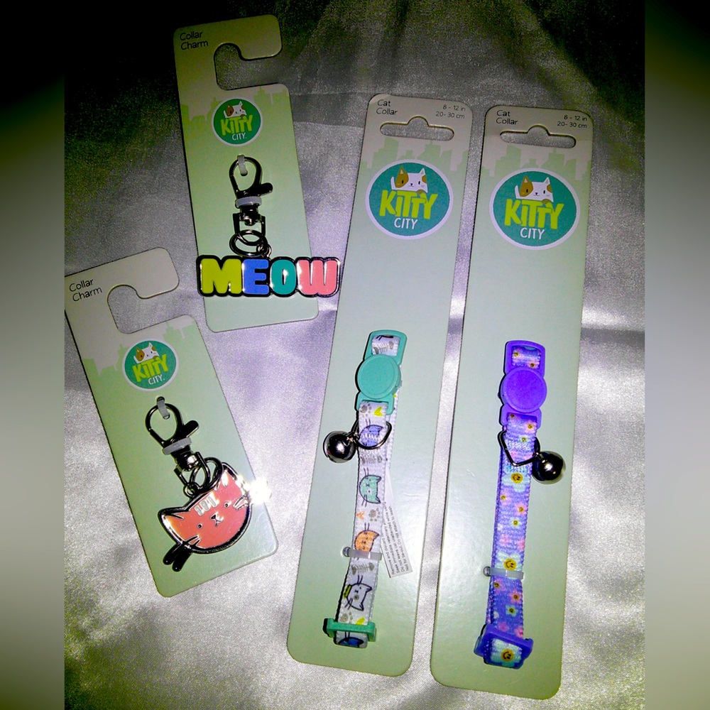 2 Kitty City Cat Collars and 2 Kitty City Charms